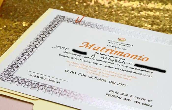 marriage certificate wedding photo